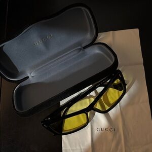 Gucci Yellow Lense Black Acetate Cateye Frame Eclectic Funky Sunglasses